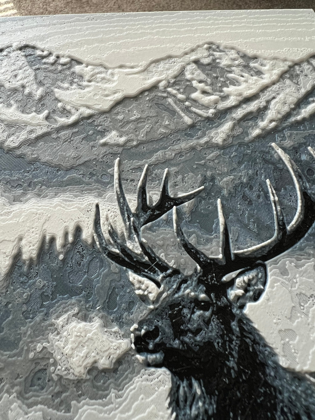 🦌 Elk Mountain Scene – 3D Printed Wildlife Wall Art 🏔️