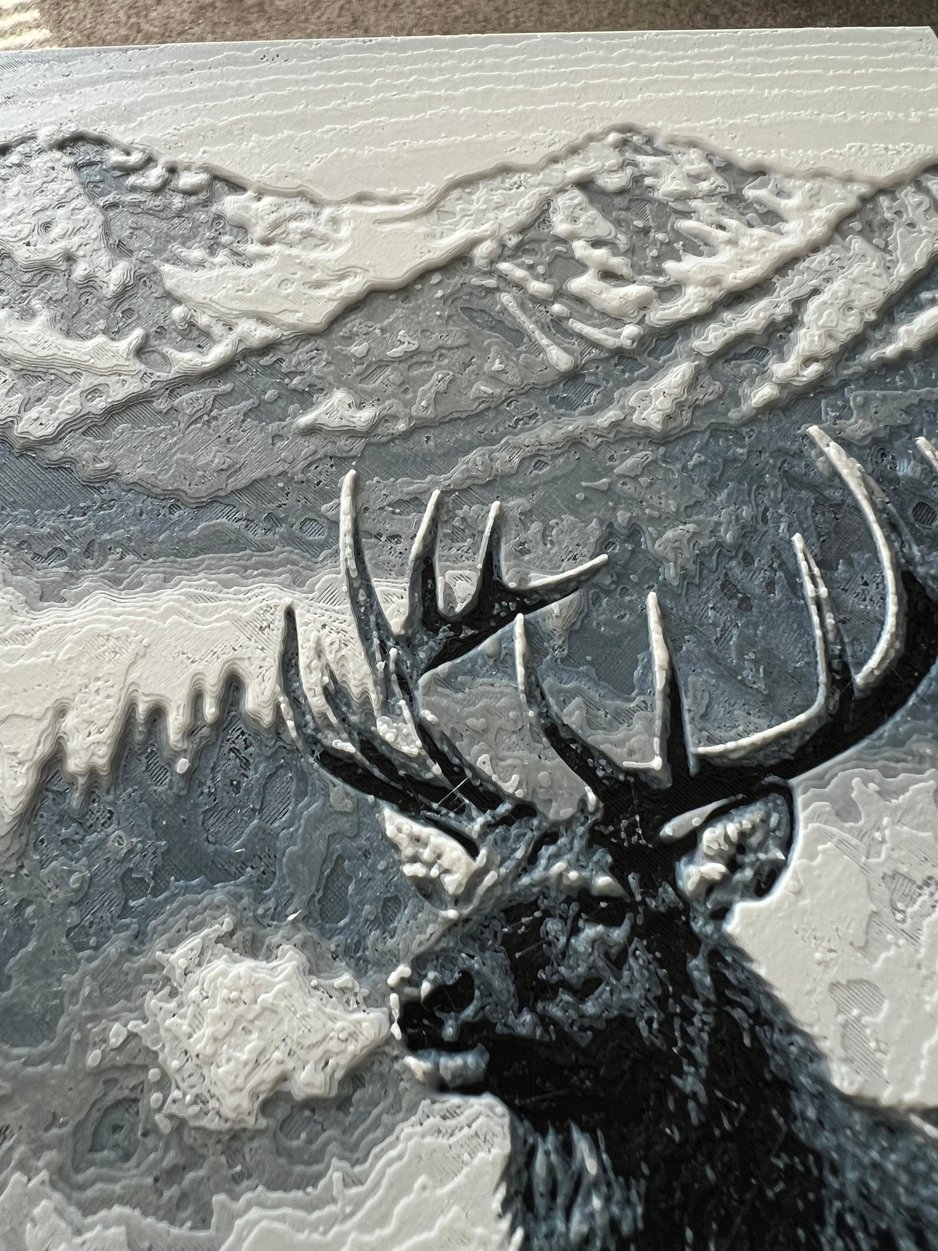 🦌 Elk Mountain Scene – 3D Printed Wildlife Wall Art 🏔️