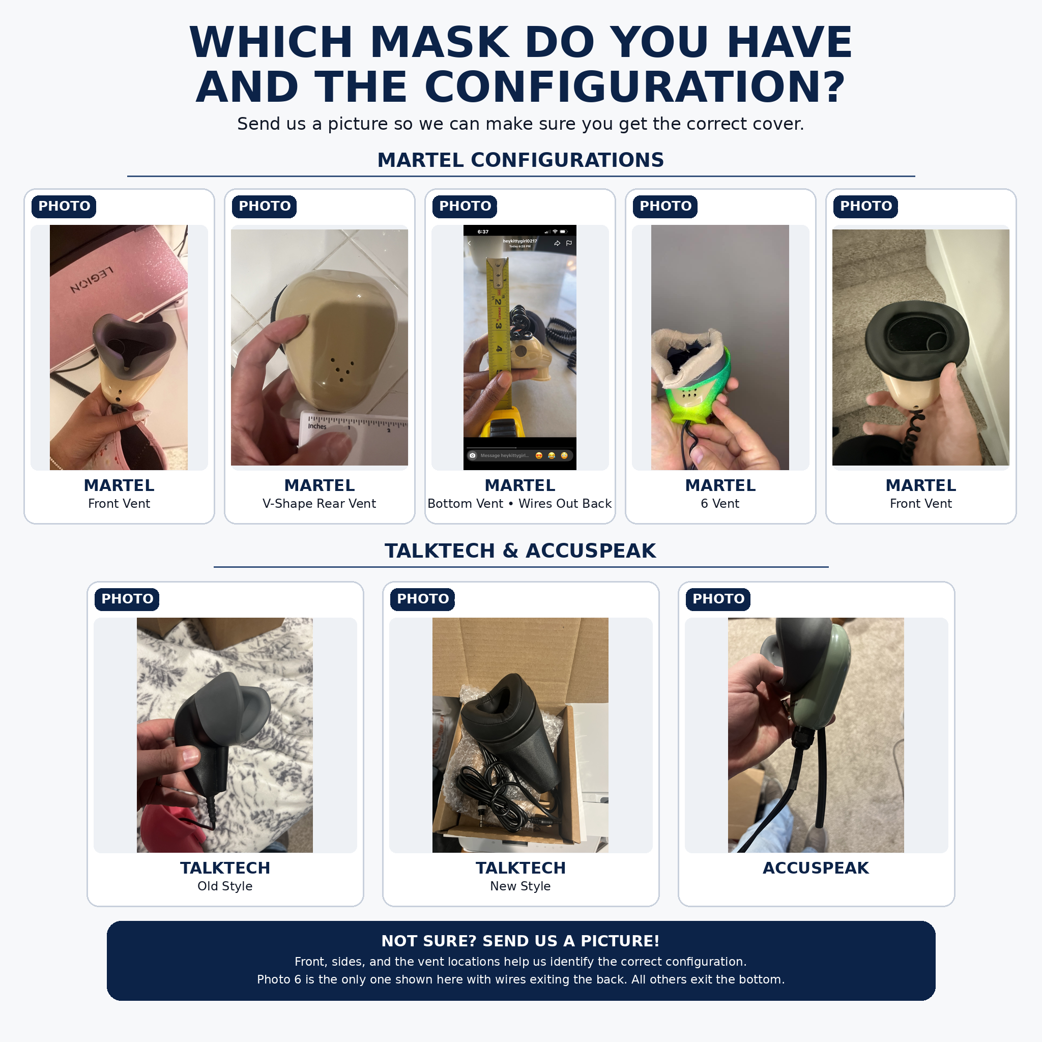 Print Pals 3D voice writer mask configuration guide showing Martel, TalkTech, and AccuSpeak mask configurations